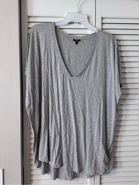Express Relaxed V-Neck Tunic Top - Light Gray
